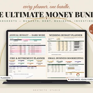 Ultimate Money Bundle Budget Planner Spreadsheet Pack Google Sheets Excel Debt Wedding Business FIRE Travel Complete Library