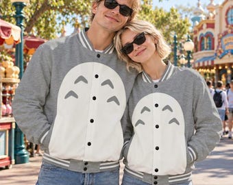 Personalized My Neighbor Totoro Varsity Jacket, Totoro Matching Jackets, Studio Ghibli Couple Outfit, Anime Park Vacation Wear
