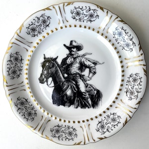 Vintage Plate COWBOY Altered Art / wild west / cowgirl / western / idaho montana badlands / rodeo / horse / WALL art /