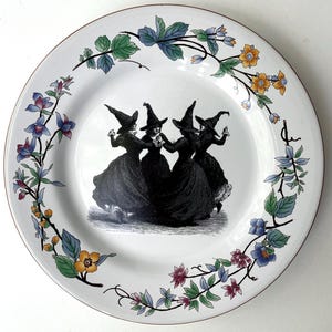 Vintage häxkollektiv / vintage tallrik förändrad konst / trollformler / halloween / drawlloween / magi / hokus pokus
