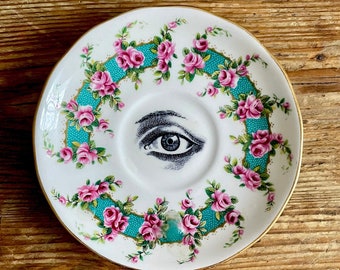 Vintage Victorian Eye Plate Altered Art gothic Lovers Eye religious