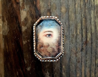 Lovers Eye Brooch Wooden Gothic Jewellery Pin Badge