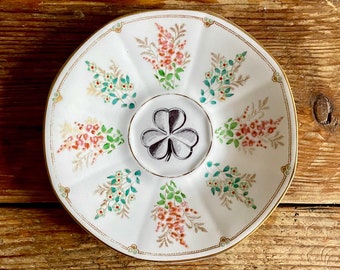 Vintage Lucky Irish Shamrock Plate Altered Art clover ireland / wall art plate