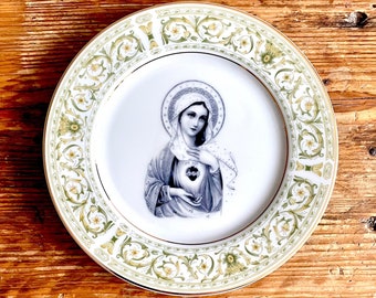 Vintage Virgin Mary Catholic Religious Plate Altered Art