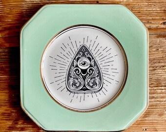 Vintage Victorian Ouija Board Plate Altered Art gothic planchette eye