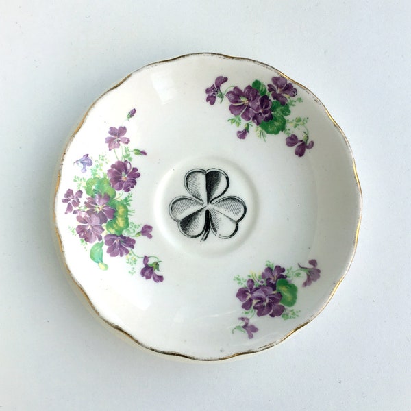 Vintage Lucky Irish Shamrock Plate Altered Art clover ireland