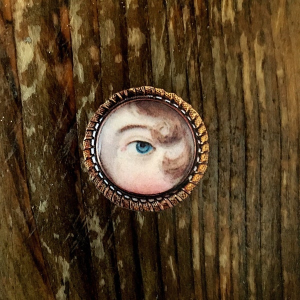 Lovers Eye Brooch Wooden Gothic Jewellery Pin Badge