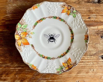 Vintage Victorian Bee Plate Altered Art gothic insect natural history / wall art plate