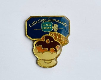 Vintage enamel pin / Glaces Gervais ice cream cone / Le froid Gourmand / ice cream sundae