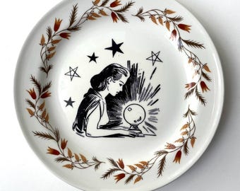 Vintage Witchy Woman witch fortune teller Plate Altered Art / wall art plate
