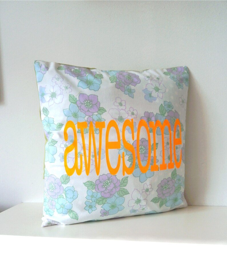 Vintage Fabric with Neon Vinyl Awesome Pillow Cover Etsy