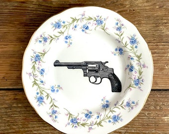 Vintage Gun Revolver Colt Plate Altered Art