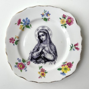 Vintage Virgin Mary Catholic Religious Plate Altered Art