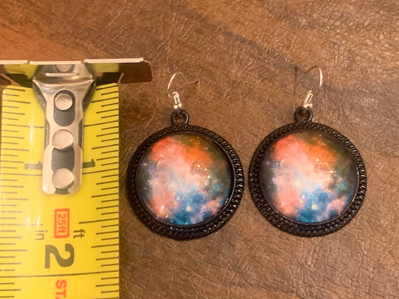 Multi-Color Galaxy Glass Cabochon and Metal Earrings