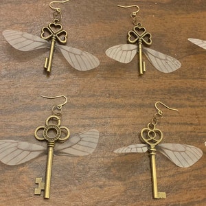 Winged Skeleton Key Earrings