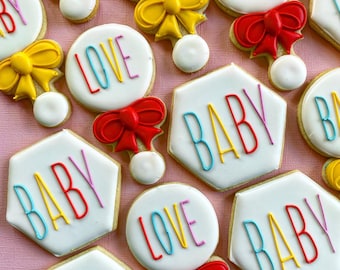 Bright Primary Girl's Baby Shower Decorated Sugar Cookies-1 dozen