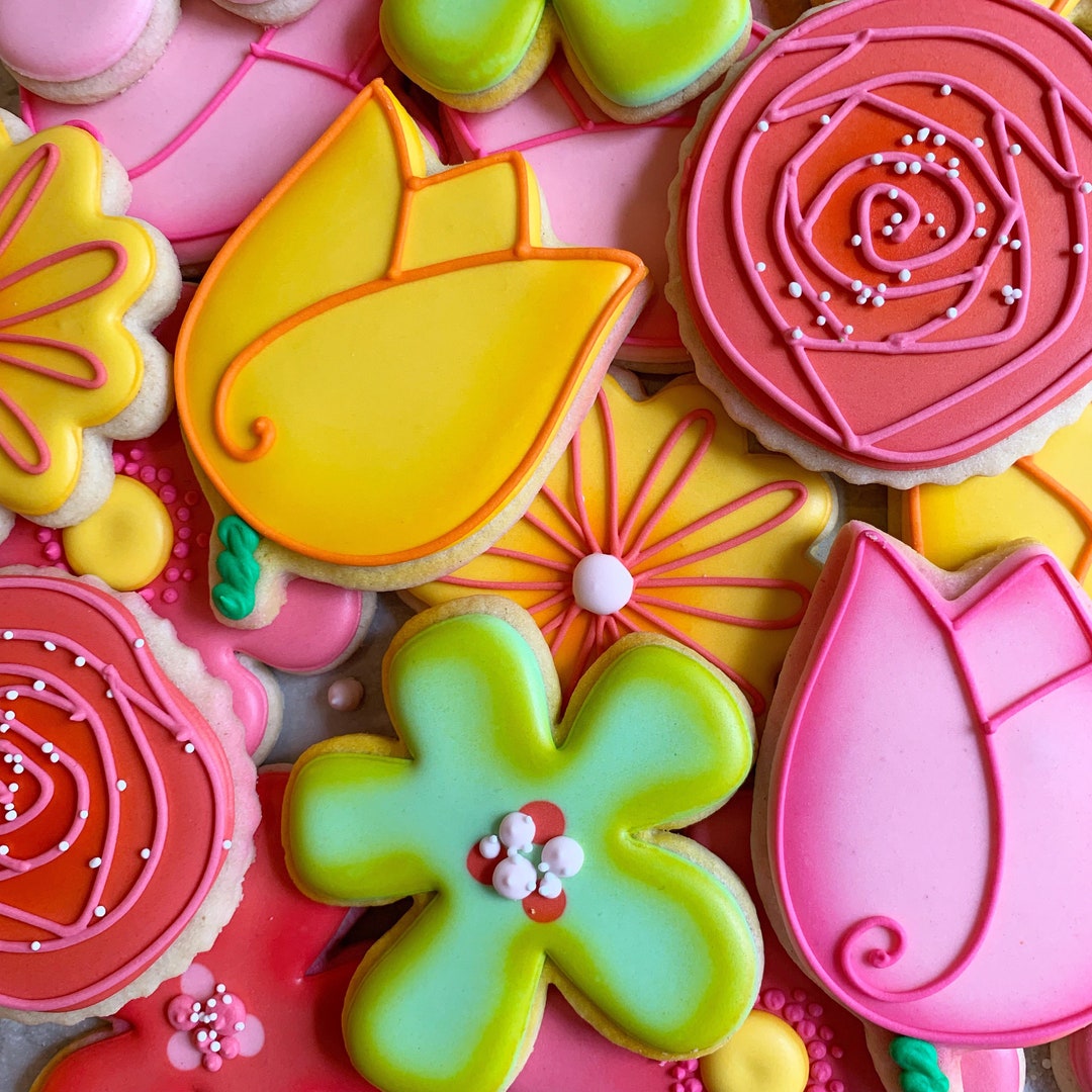 Spring Flower Decorated Sugar Cookies-1 Dozen - Etsy
