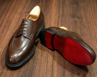 Bespoke Men Handmade Brown Leather Whole cut oxford shoe