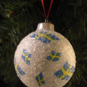 Swedish Flags glass glitter ornament