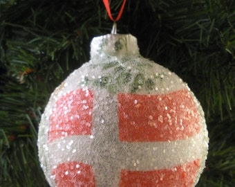 Denmark Flag glass glitter ornament