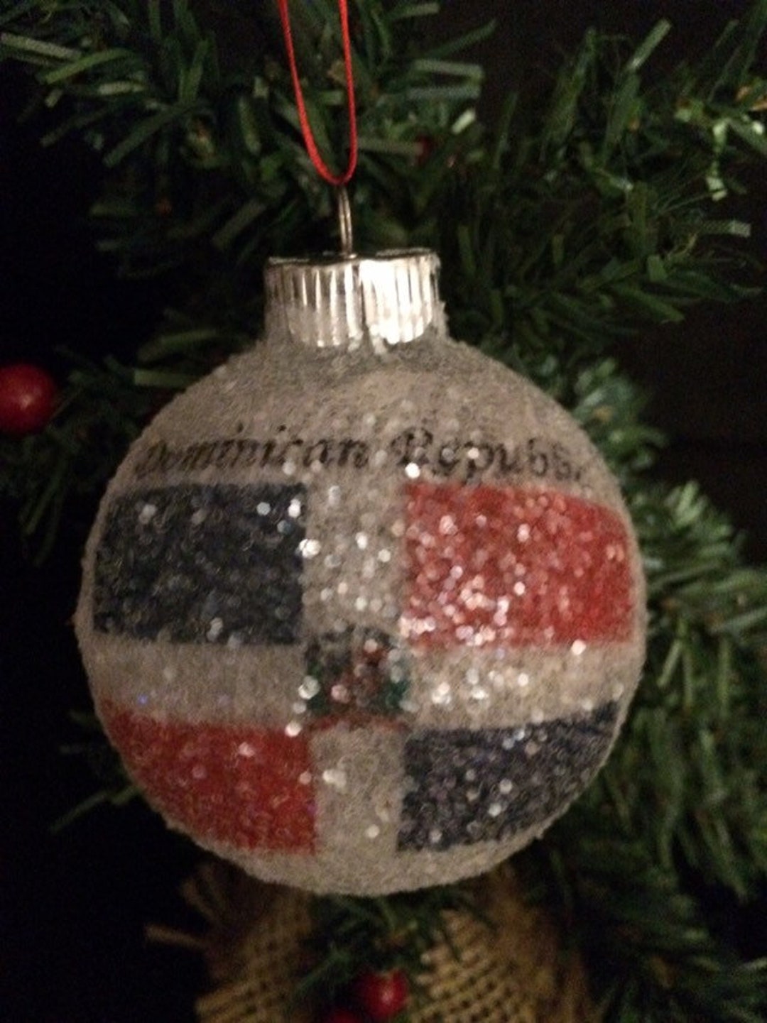 Dominican Republic Flag Glass Glitter Ornament Etsy