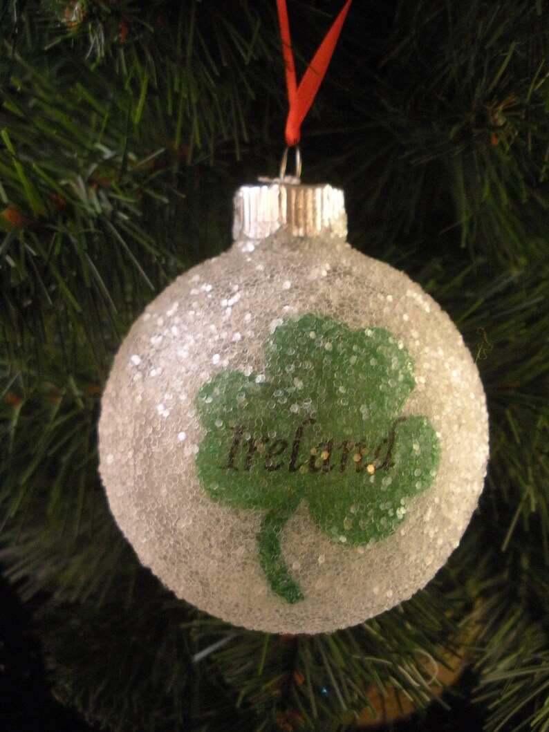 Ireland Shamrock Glass Glitter Ornament Etsy