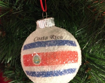 Costa Rica Flag glass glitter ornament