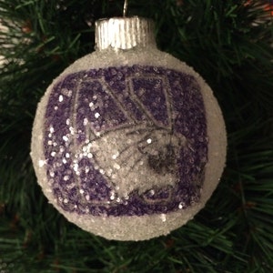 Northwestern Wildcats glass glitter ornament