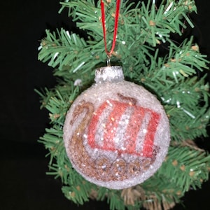 Scandinavian viking ship glass glitter ornament