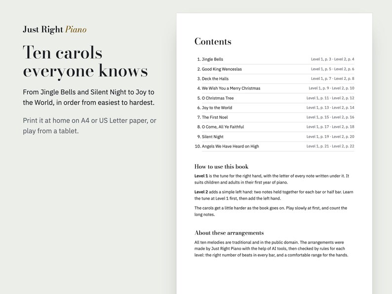 10 Easy Christmas Carols for Piano, Letter Names, Level 1-2 (PDF) image 3