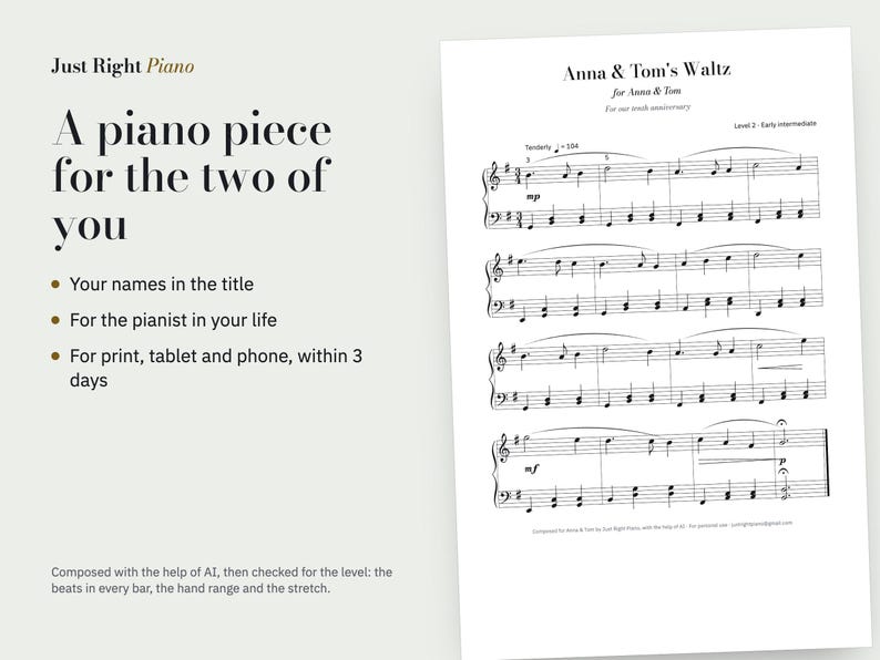 Piano Piece for a Couple, Your Names in the Title, Anniversary Gift (PDF) image 1