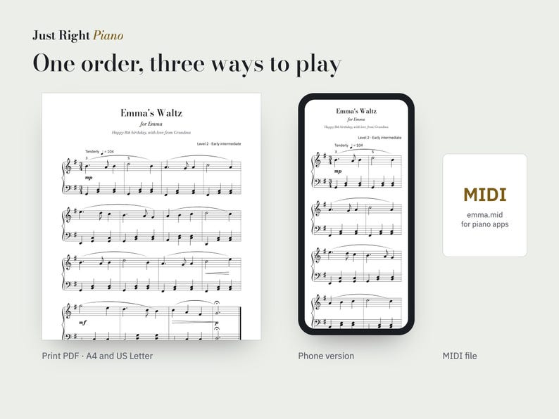 Christmas Piano Sheet Music With Their Name, Personalised, Level 1-3 (PDF) image 4