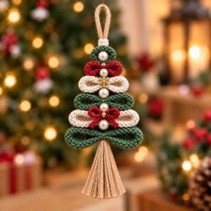 Crochet Christmas Tree Ornament Pattern PDF  Beginner Loop Tree Tutorial Pearl Bead Hanging Xmas Decoration, Holiday Decor Digital Download