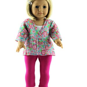 AG Doll Clothes, AG Doll Leggings, 18 inch doll leggings, 18 inch doll clothing, AG doll pants, Pink leggings floral gauze tunic