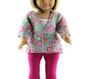 AG Doll Clothes, AG Doll Leggings, 18 inch doll leggings, 18 inch doll clothing, AG doll pants, Pink leggings floral gauze tunic