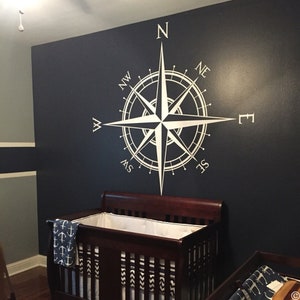 The Captain Compass Rose Wall or Ceiling Decal, medallion, world map art, home decor, nautical nursery sticker K514