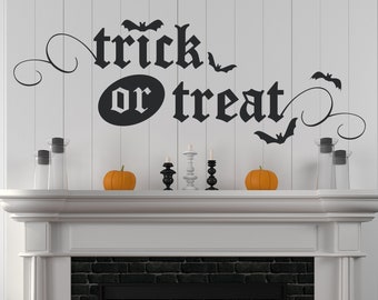 Trick or Treat with Bats Wall Decal Quote, removable Halloween wall decor L203