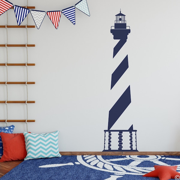 Lighthouse Vinyl Wall Decal, beach themed nautical home decor K871