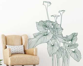 Calla Lily Plant Wall Decal, line art design, modern tropical home decor K844