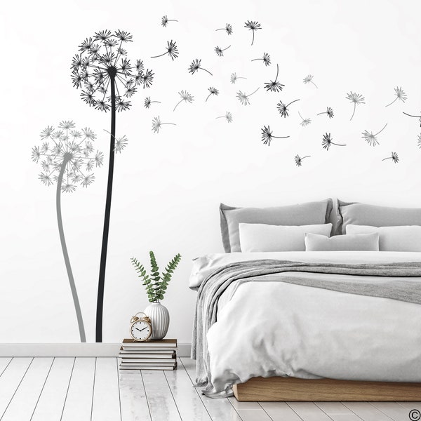 The Freya Dandelions Wall Decal in Two Colors, with 63 DIY floating seeds K799