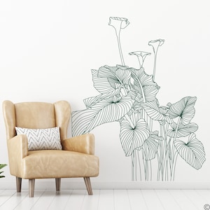 Calla Lily Plant Wall Decal, line art design, modern tropical home decor K844