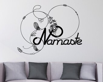 Namaste Feathers Wall Decal, yoga studio art, home decor, nursery decor, removable sticker K648