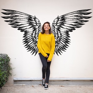 Photo Op Black and White Angel Wings Wall Decal, Removable and Reposition-able, printed with eco-friendly HP Latex Inks R015