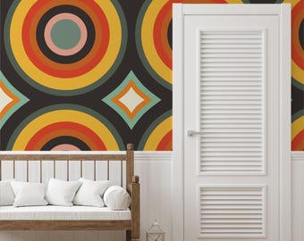70s Retro Circle Pattern Self-Adhesive Wallpaper: Home & Office Decor CM139