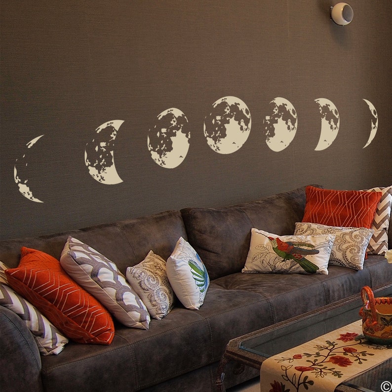 Phases of the Moon Vinyl Wall Decal pick a lighter vinyl Etsy