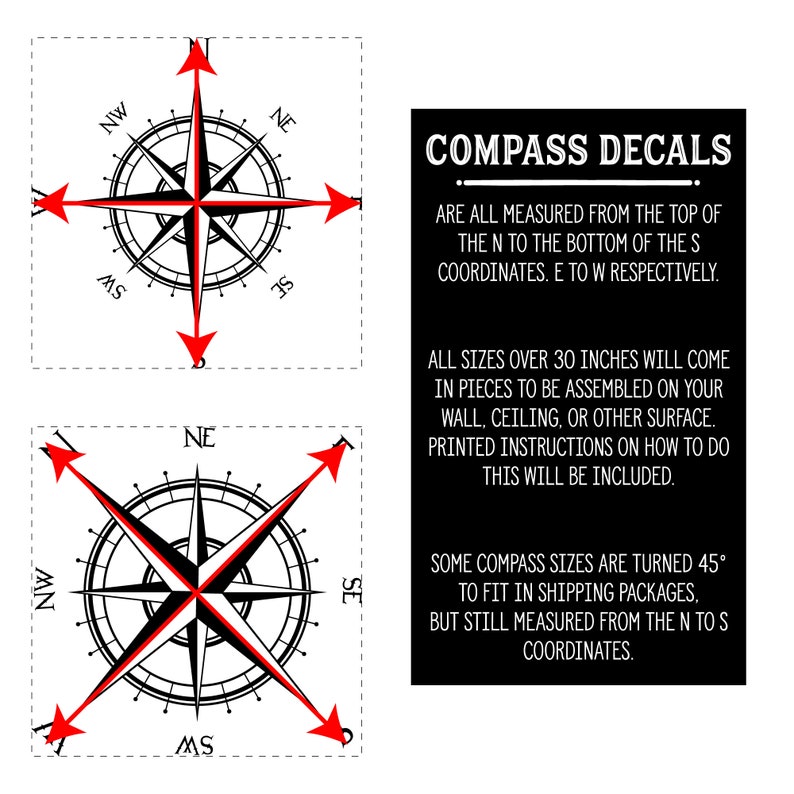 The Captain Compass Rose Wall or Ceiling Decal, medallion, world map art, home decor, nautical nursery sticker K514 image 7