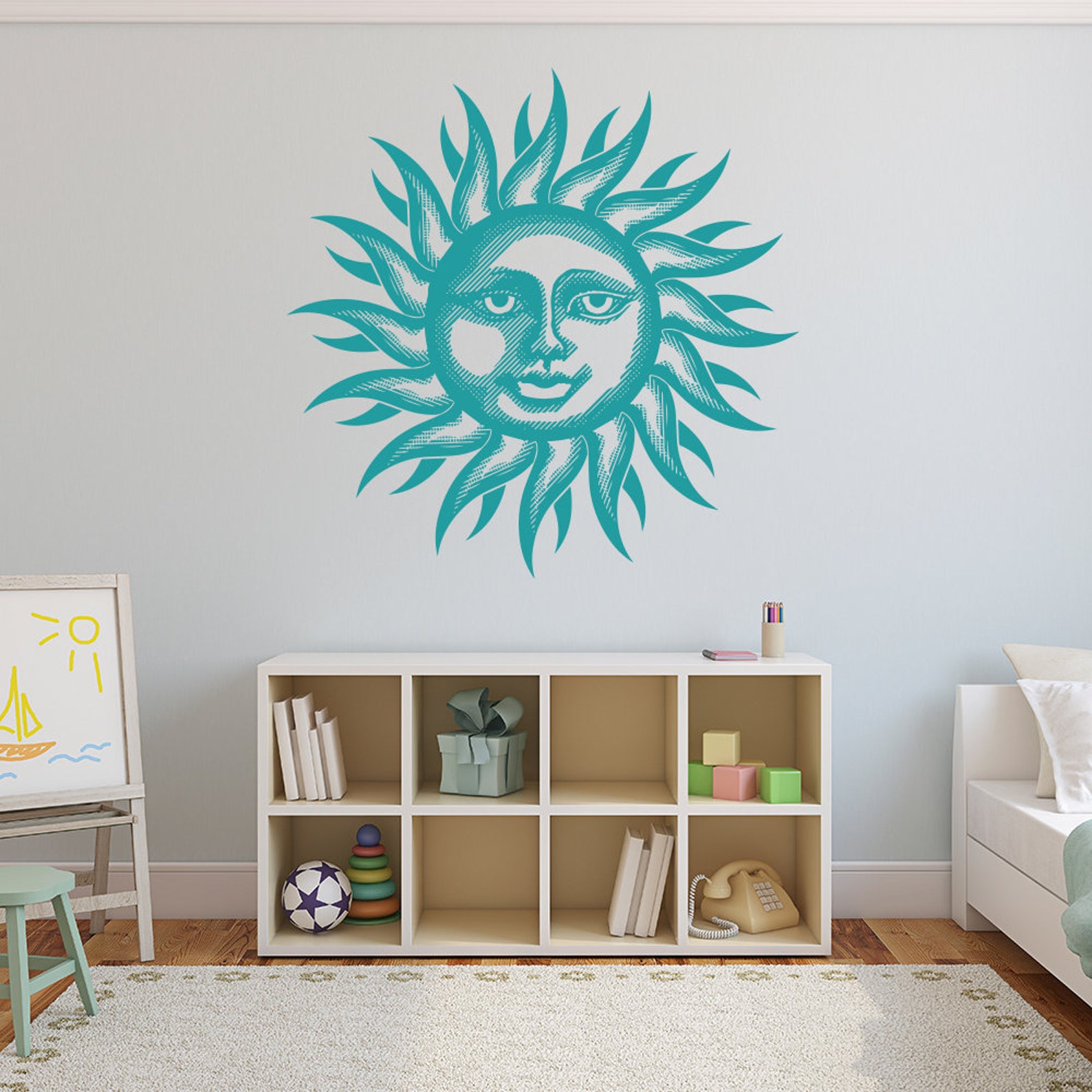 Smiling Sun Face Wall Decal Home Decor Removable Wall Art Etsy