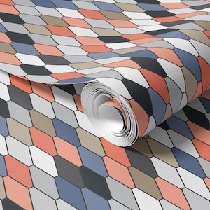 Peel-n-Stick Wallpaper, Coral Blue Hexagon Pattern, printed with eco-friendly ink, self-adhesive and removable W020