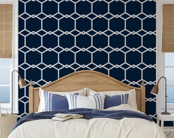 Papel pintado autoadhesivo con diseño geométrico hexagonal azul marino W066