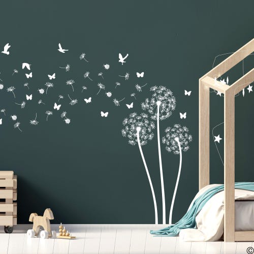 The Bella Dandelions with DIY Floating Seeds, Butterflies, Birds, and Ladybugs Wall Decal K842
